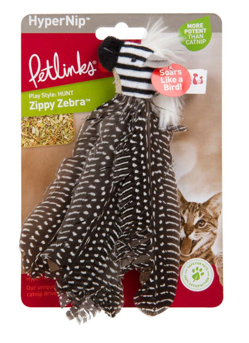 Petlinks Safari HappyNip Zippy Zebra Feathers Catnip Toy Black/White 1ea/MD