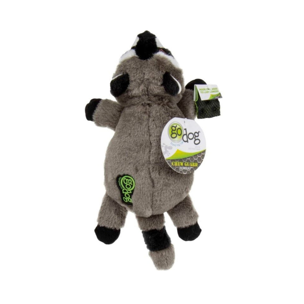 Godog Flatz Raccoon Squeaky Plush Flattie Dog Toy Grey Large for your Pet Dog with Pet Store X.