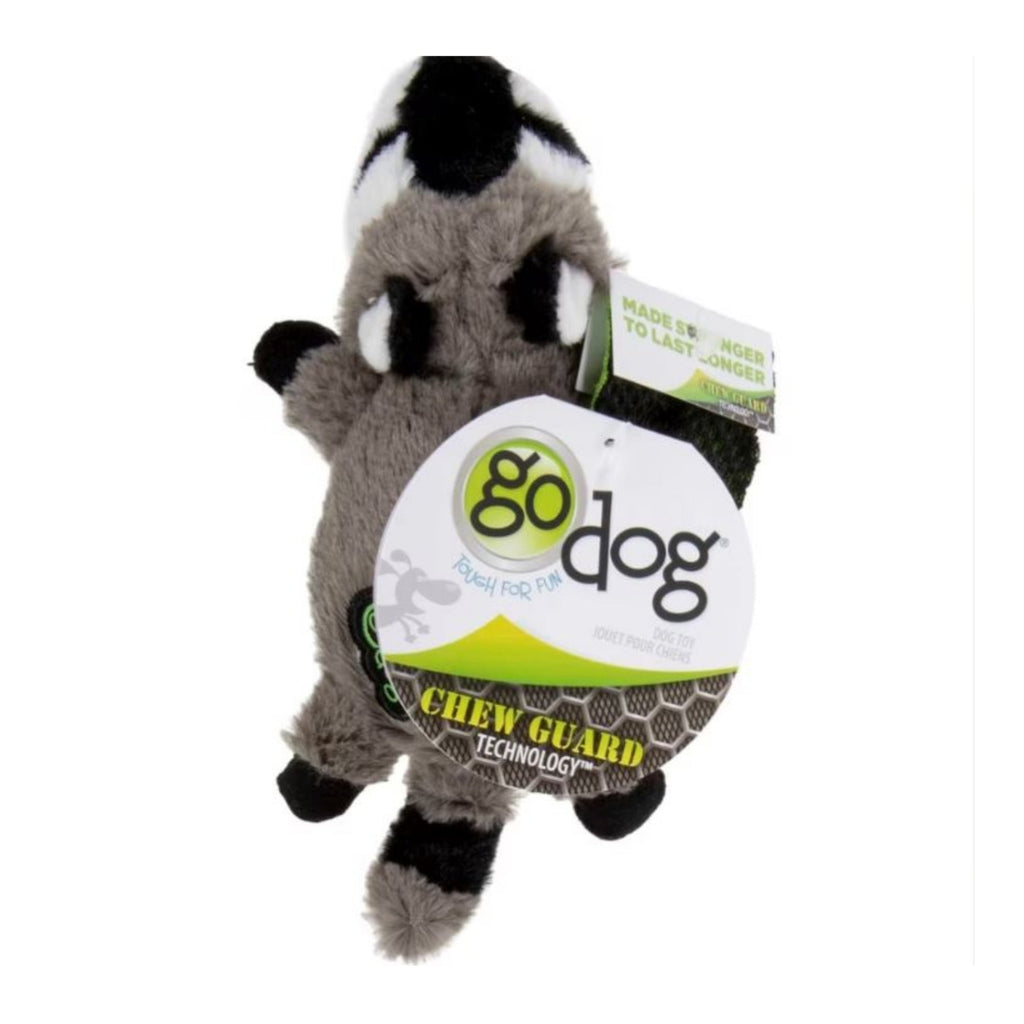 Godog Flatz Raccoon Squeaky Plush Flattie Dog Toy Grey XSmall for your Pet Dog with Pet Store X.