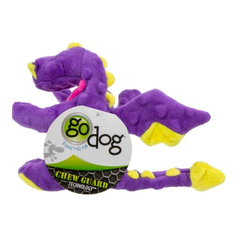 Godog Dragons Squeaky Plush Dog Toy Purple Small for your Pet Dog with Pet Store X.