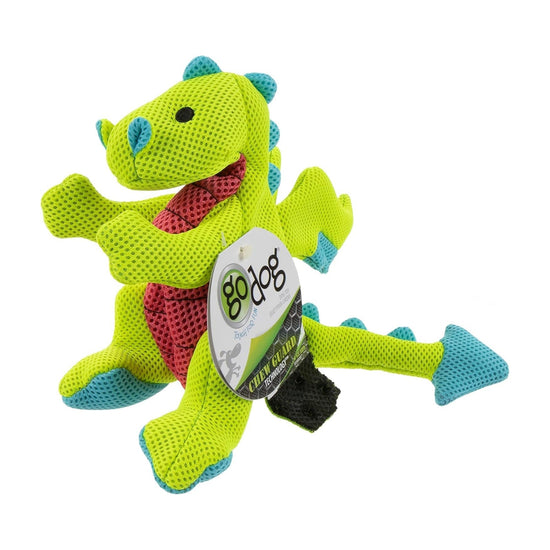 Godog Dragons Squeaky Plush Dog Toy Green Small for your Pet Dog with Pet Store X.