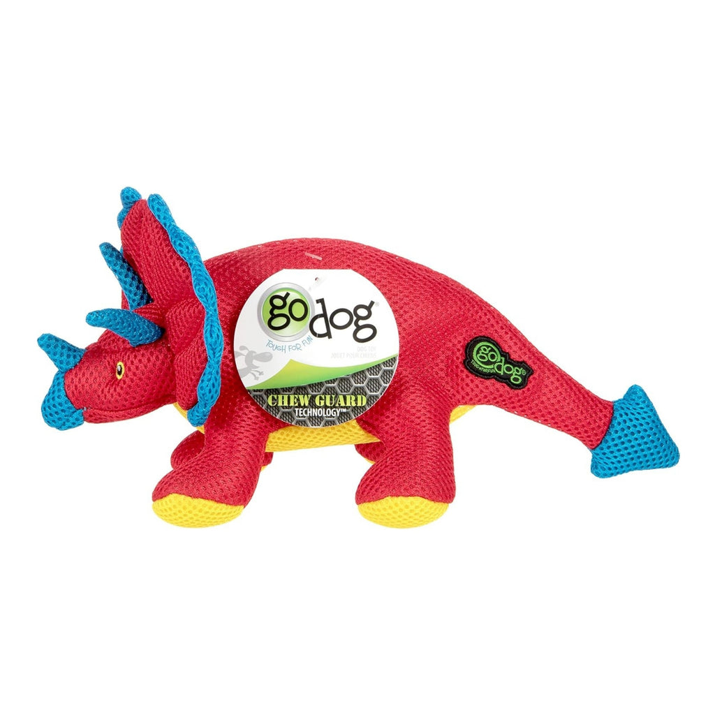 Godog Dino Frills Squeaky Plush Dog Toy Red Small for your Pet Dog with Pet Store X.