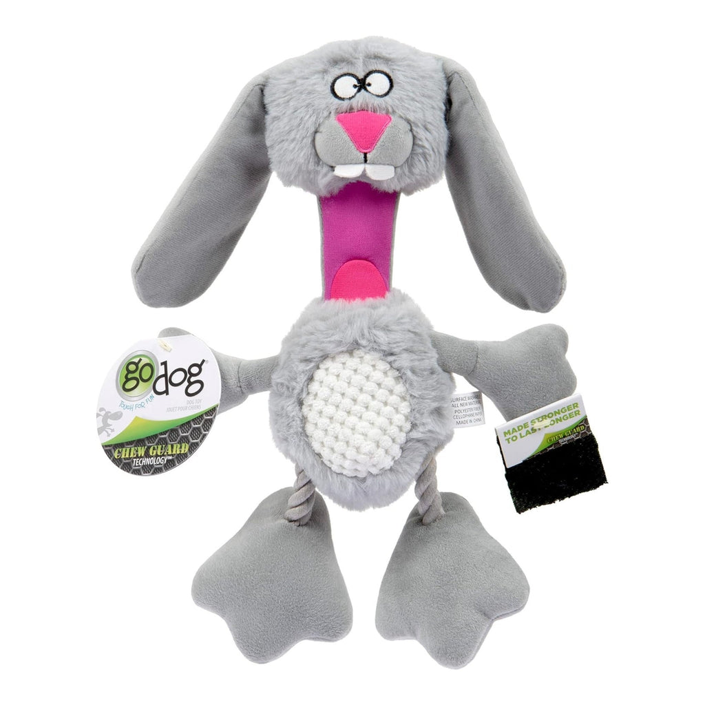 Godog Multi Tugs Rabbit Squeaky Dog Toy Grey Small for your Pet Dog with Pet Store X.