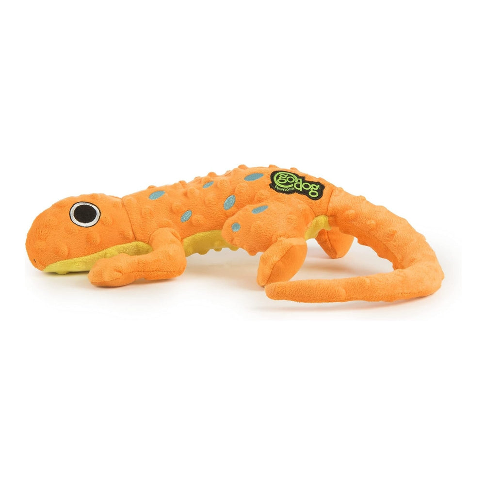 Godog Amphibianz Gecko Durable Plush Squeaker Dog Orange Large for your Pet Dog with Pet Store X.