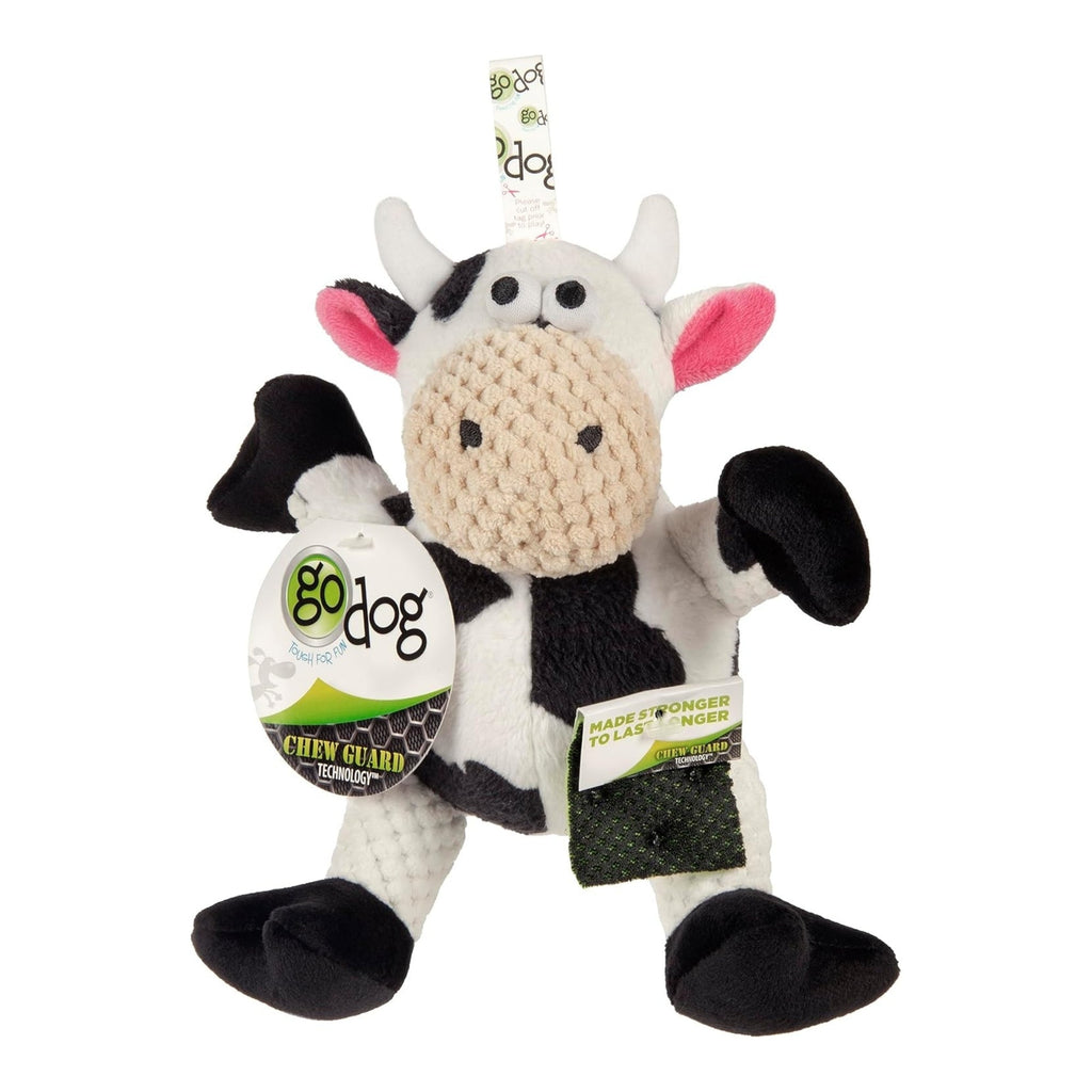 Godog Checkers Sitting Cow Durable Plush Dog Toy Mini for your Pet Dog with Pet Store X.