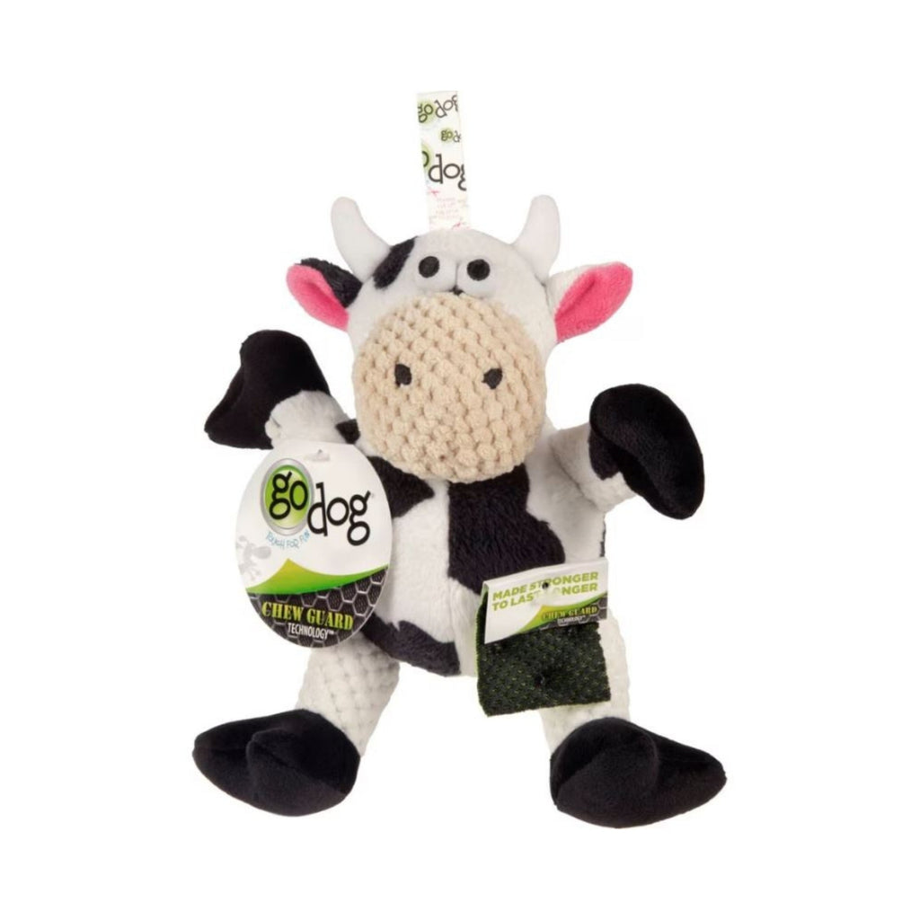 Godog Checkers Sitting Cow Dog Toy Black/White Small for your Pet Dog with Pet Store X.