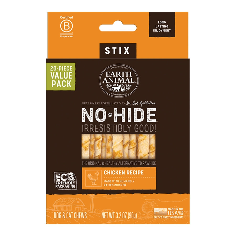 EARTH ANIMAL DOG NO-HIDE STIX CHICKEN VALUE 20 PACK