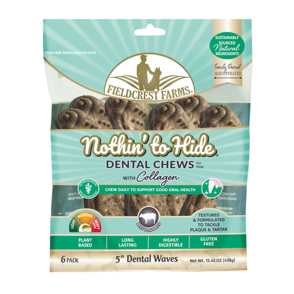 Fieldcrest Farms Nothin' to Hide Dental Wave Collagen Dog Chew Beef, 1ea/5 in, 6 pk