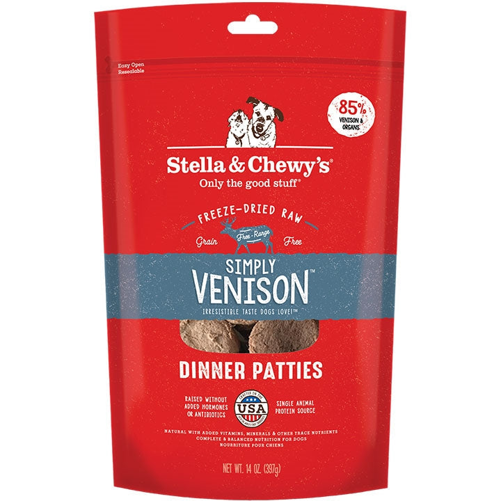 Stella And Chewys Dog Freeze-Dried Dinner Patties Simply Venison 14oz for your Pet Dog with Pet Store X!