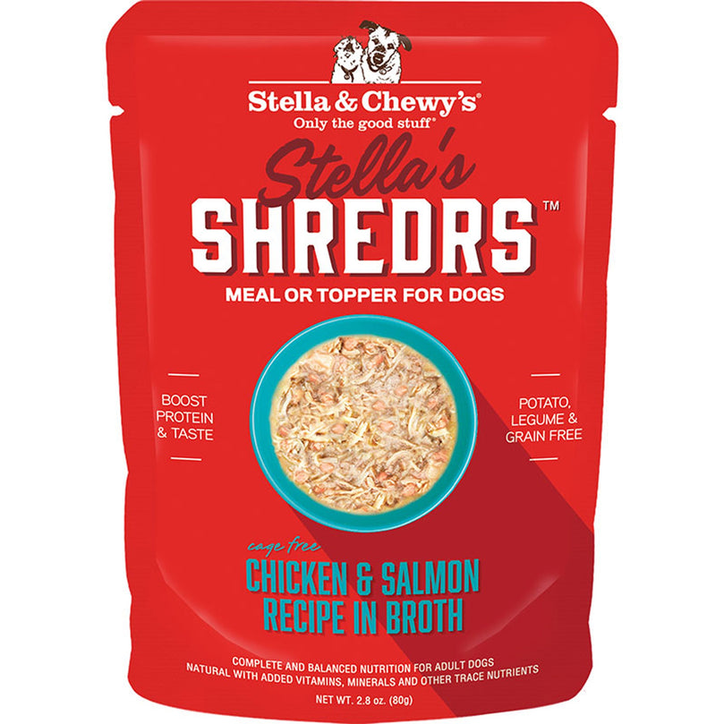 Stella and Chewys Dog Shredrs Chicken and Salmon 28oz (Case of 24) for your Pet Dog with Pet Store X!