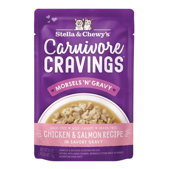 Stella and Chewys Carnivore Cravings MorselsNGravy Chicken and Salmon Recipe 28oz (Case of 24) for your Pet Cat with Pet Store X!