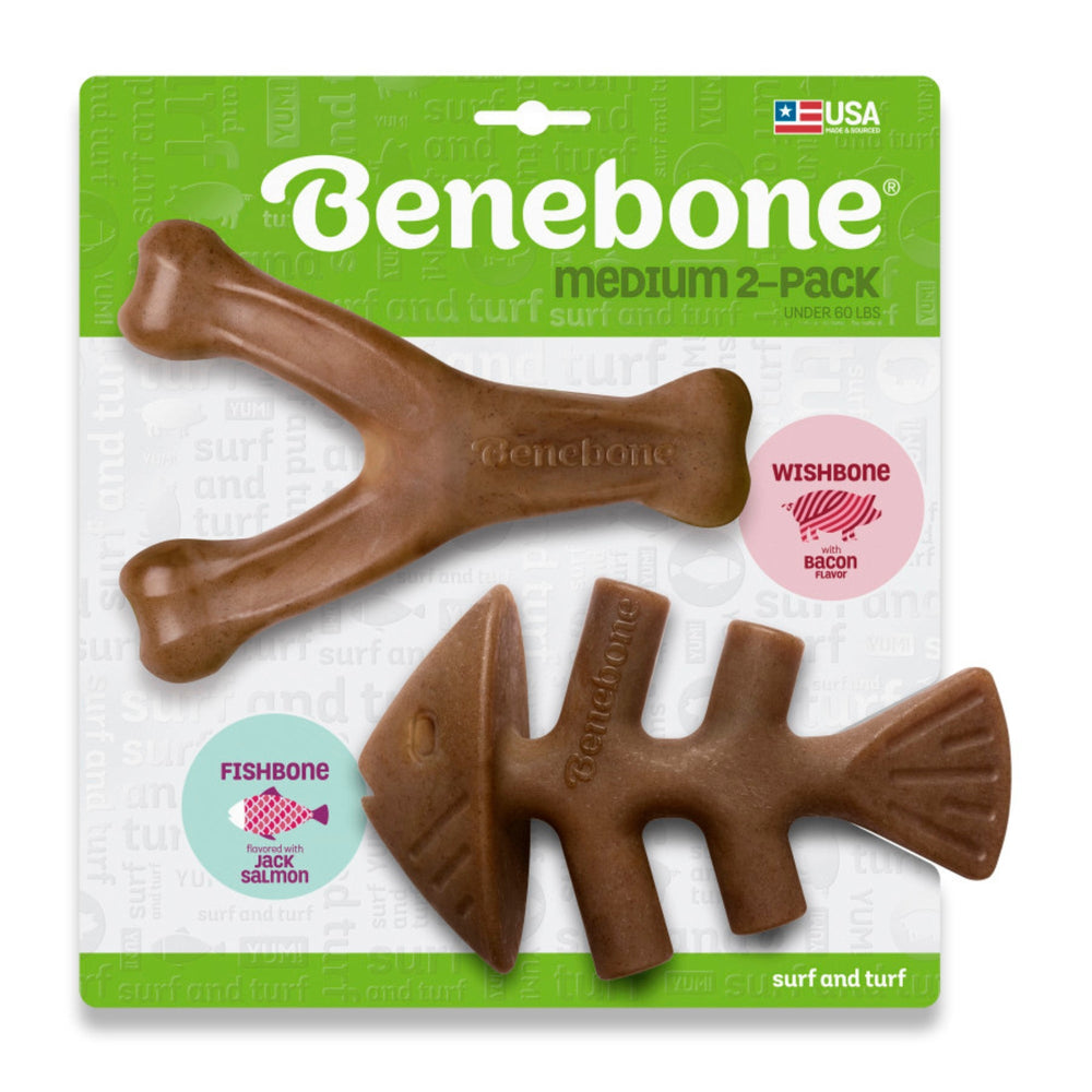 Benebone Fishbone & Wishbone Dog Chew Toy Bacon, 1ea/MD|2 pk for your Pet Dog with Pet Store X.