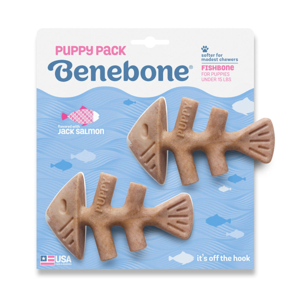 Benebone Puppy Pack Fishbone Dog Chew Toy Salmon, 1ea/XS|2 pk for your Pet Dog with Pet Store X.