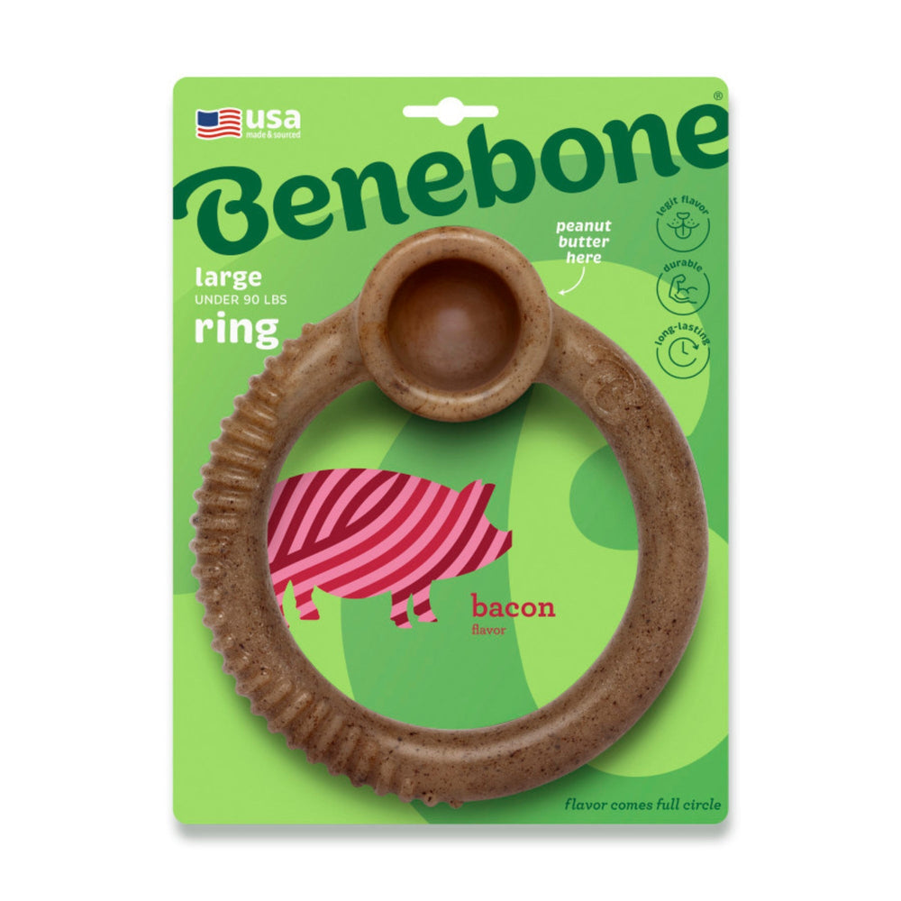 Benebone Ring Durable Dog Chew Toy Bacon, 1ea/LG for your Pet Dog with Pet Store X.