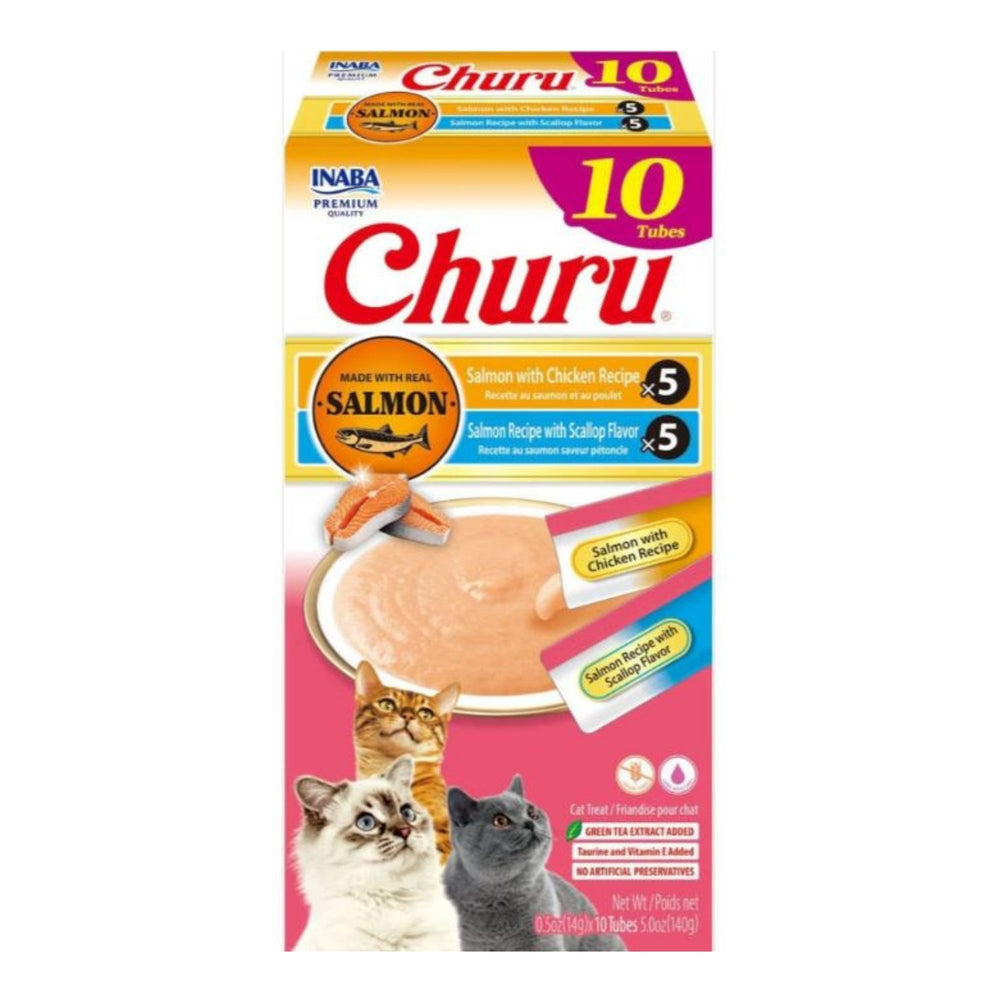 Inaba Churu Puree Cat Treats Variety Box Salmon/Chiken/Sclp .5oz.-10 Pk