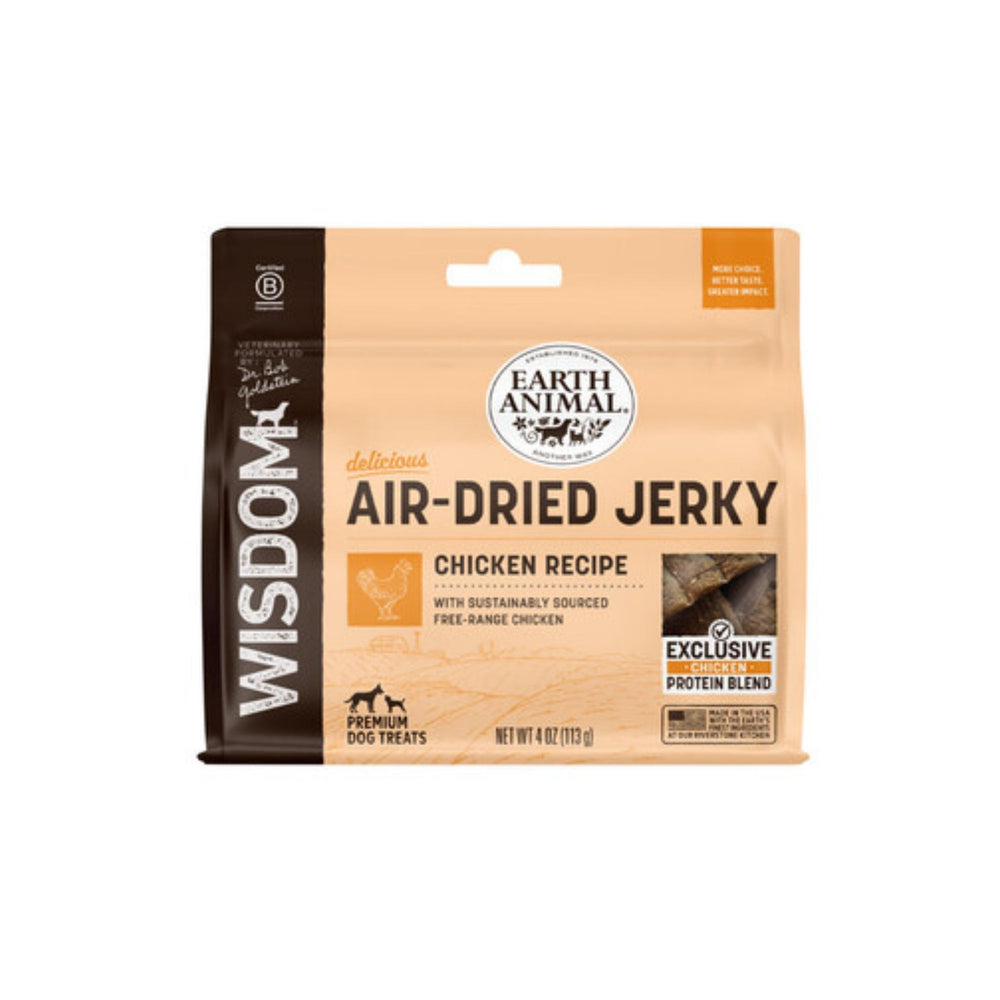 Earth Animal Dog Wisdom Air-Dried Jerky Chicken 4oz for your Pet Dog with Pet Store X!