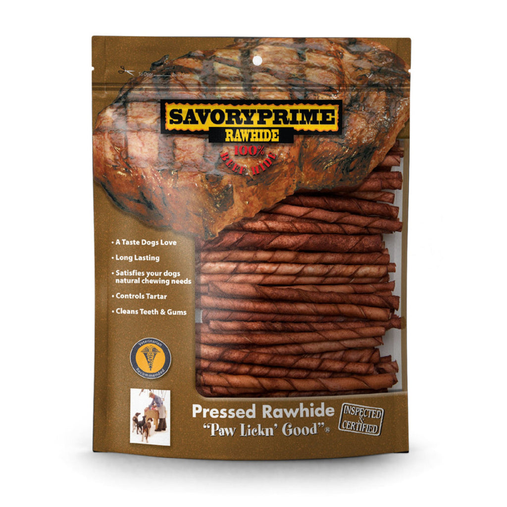 Savory Prime Pressed Rawhide Twist Sticks Beef 1ea/5 in, 100 pk