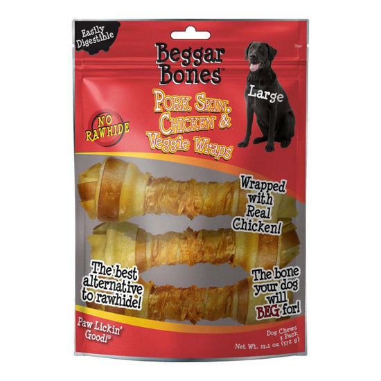 Savory Prime Beggar Bones Pork Skin, Chicken & Veggie Wraps Dog Treats 1ea/LG, 3 pk for your Pet Dog with Pet Store X!