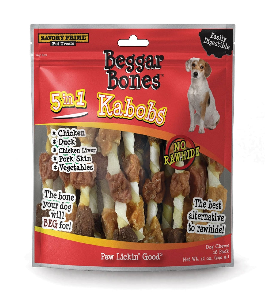 Savory Prime Beggar Bone 5 in 1 Kabobs Dog Treats 1ea/12 oz, 18 pk