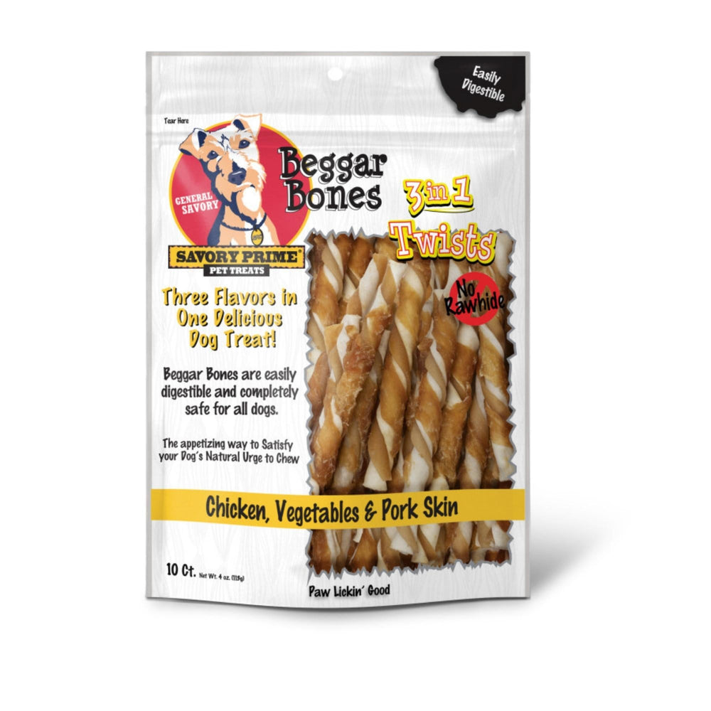 Savory Prime Beggar Bone 3in1 Twists Dog Treat 1ea/10 ct