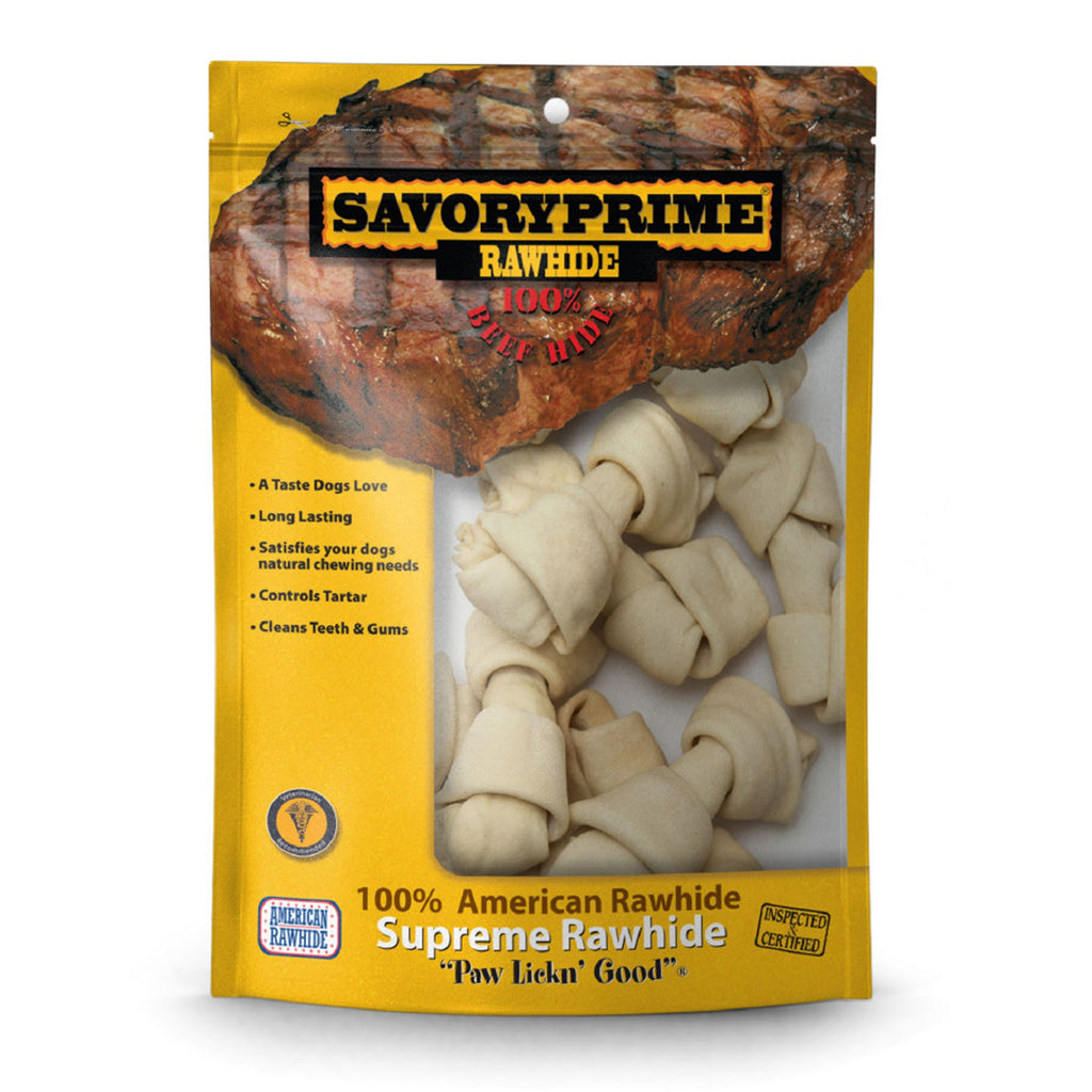 Savory Prime Supreme Knotted Rawhide Bones Bagged Natural 1ea/4-5 in, 10 pk for your Pet Dog with Pet Store X!