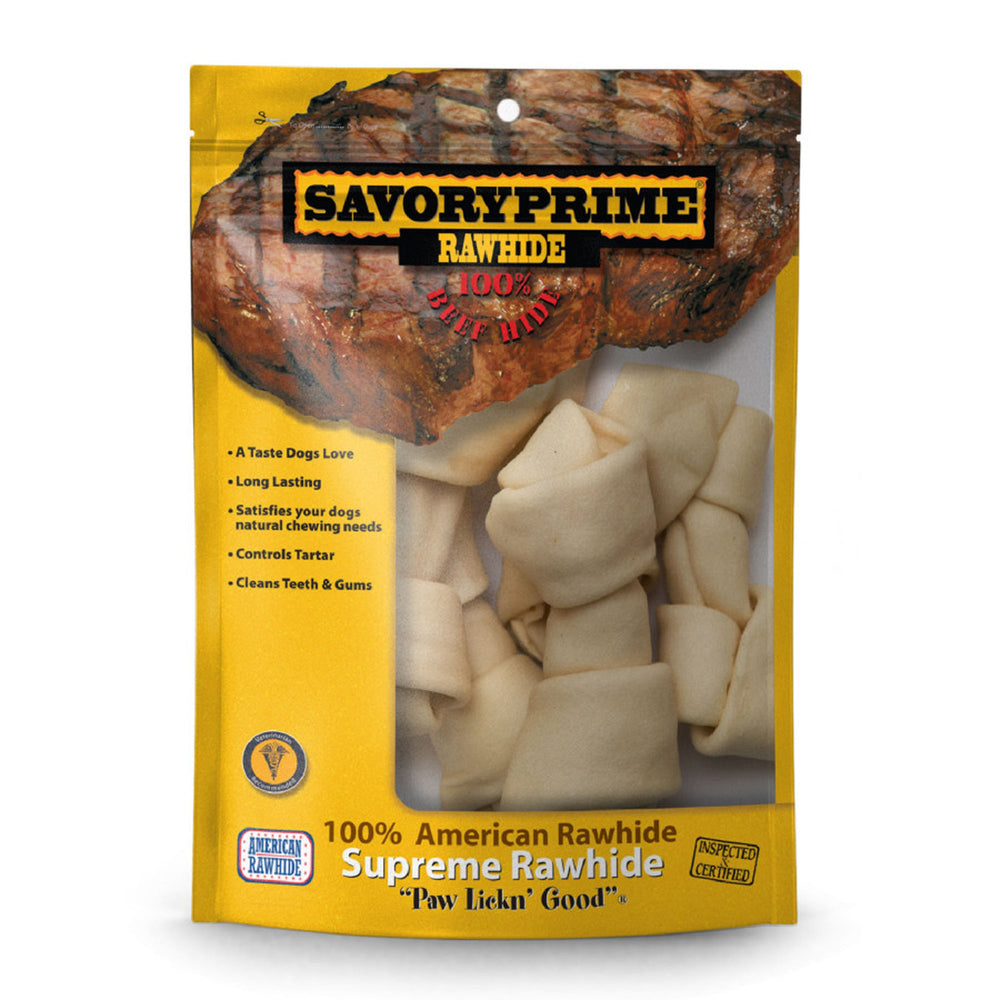 Savory Prime Supreme Knotted Rawhide Bones Bagged Natural 1ea/6-7 in, 6 pk