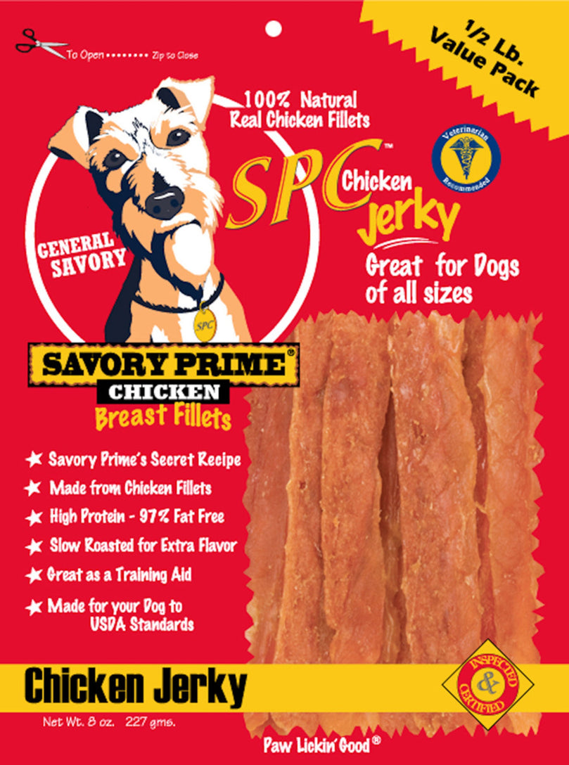 Savory Prime SPC Jerky Treats Chicken 1ea/8 oz for your Pet Dog with Pet Store X!