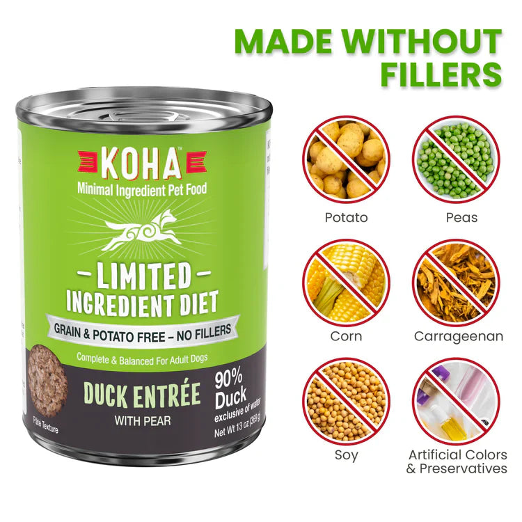 Koha Dog Limited Ingredient Grain Free 90% Duck 13oz. (Case of 12)