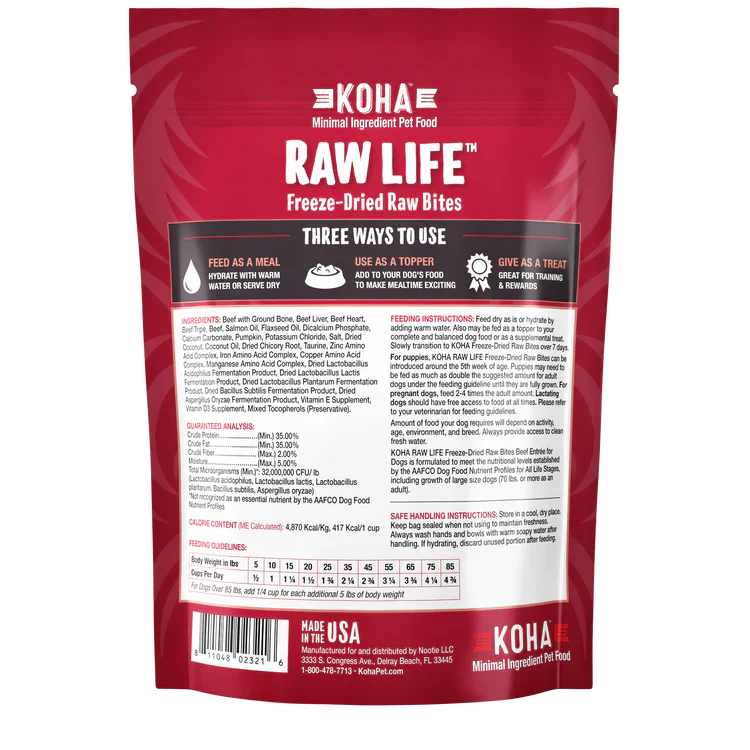 Koha Dog Grain Free Raw Freeze Dried Bites Beef 14oz.