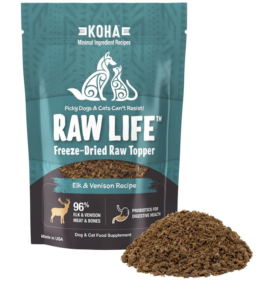 Koha Dog Cat Grain Free Raw Freeze Dried Topper Elk 8oz.