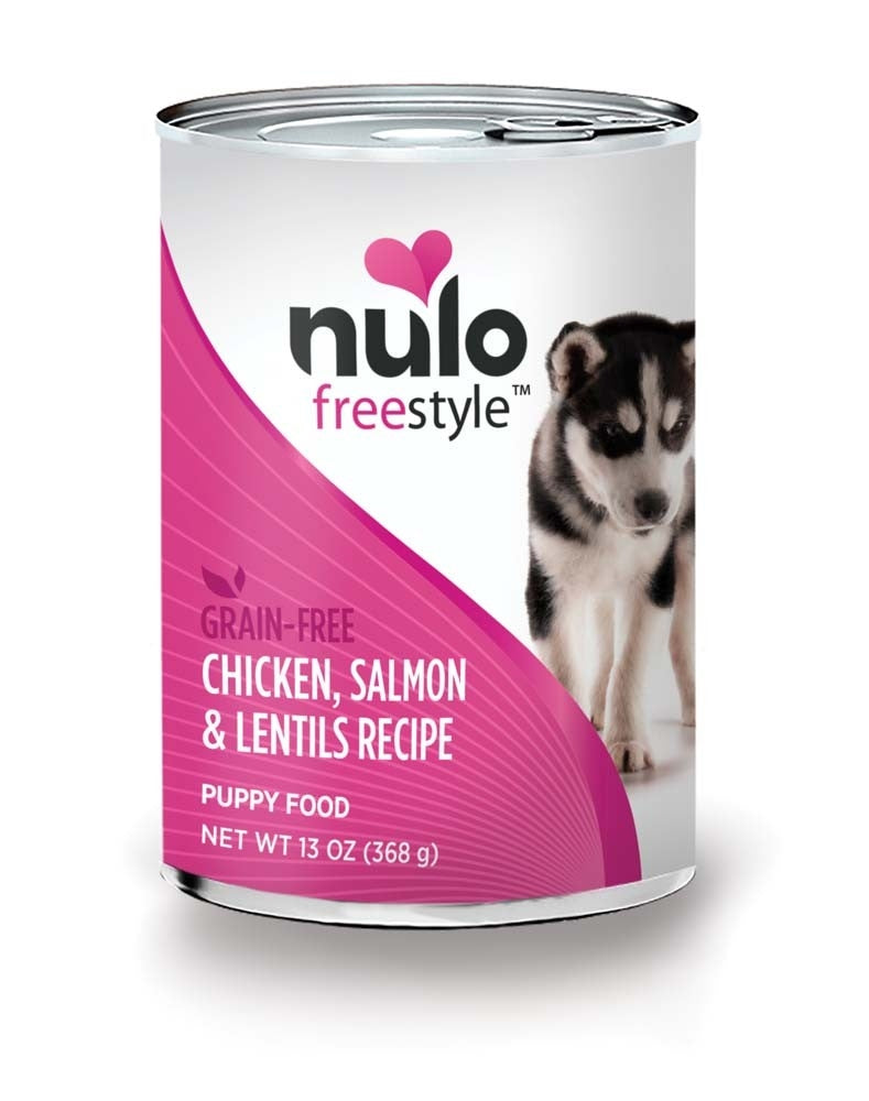 Nulo Freestyle Grain-Free Puppy Wet Dog Food Chicken, Salmon, & Lentils 13oz (Case of 12) for your Pet Dog with Pet Store X!