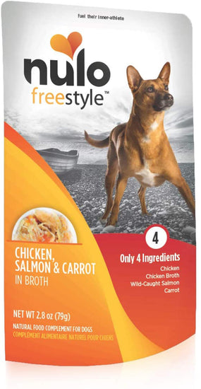 Nulo Freestyle Dog Food Topper Chicken, Salmon & Carrot in Broth 28oz (Case of 24) for your Pet Dog with Pet Store X!