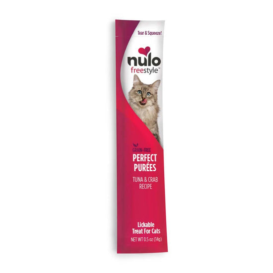 Nulo Freestyle Perfect Purees Grain-Free Cat Food Topper/Treat Tuna & Crab 48ea/05 oz, 48 pk for your Pet Cat with Pet Store X!