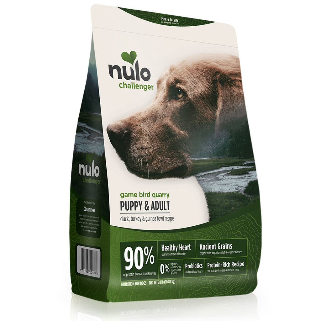 Nulo Challenger High-Meat Adult & Puppy Dry Dog Food Gamebird, Quarry Duck, Turkey & Guinea Fowl 1ea/45 lb for your Pet Dog with Pet Store X!