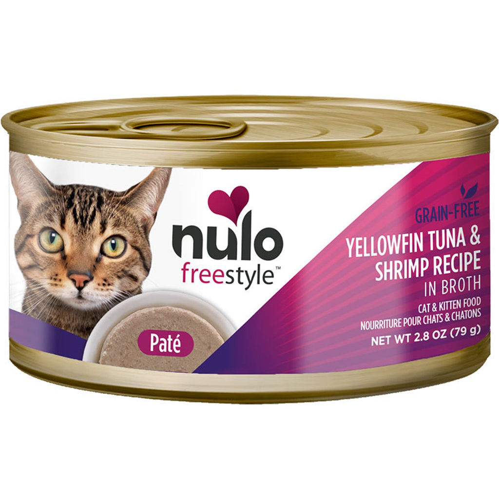 Nulo FreeStyle Smooth Pate Grain-Free Wet Cat Food Yellowfin Tuna & Shrimp 12ea/28 oz for your Pet Cat with Pet Store X!