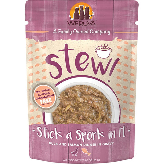 Weruva Cat Stew! Stick a Spork in It Duck & Salmon Dinner in Gravy 3oz Pouch (Case of 12) for your Pet Cat with Pet Store X!