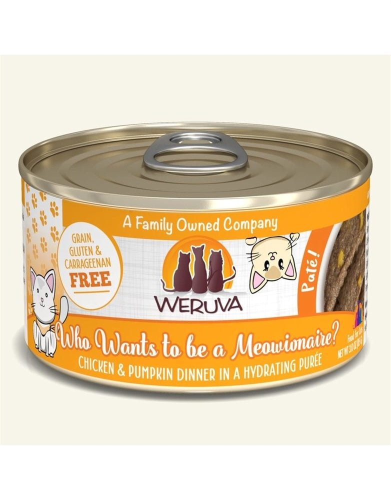 Weruva Cat Pate Who wants to be a Meowionaire Chicken and Pumpkin Dinner 3oz. (Case of 8)