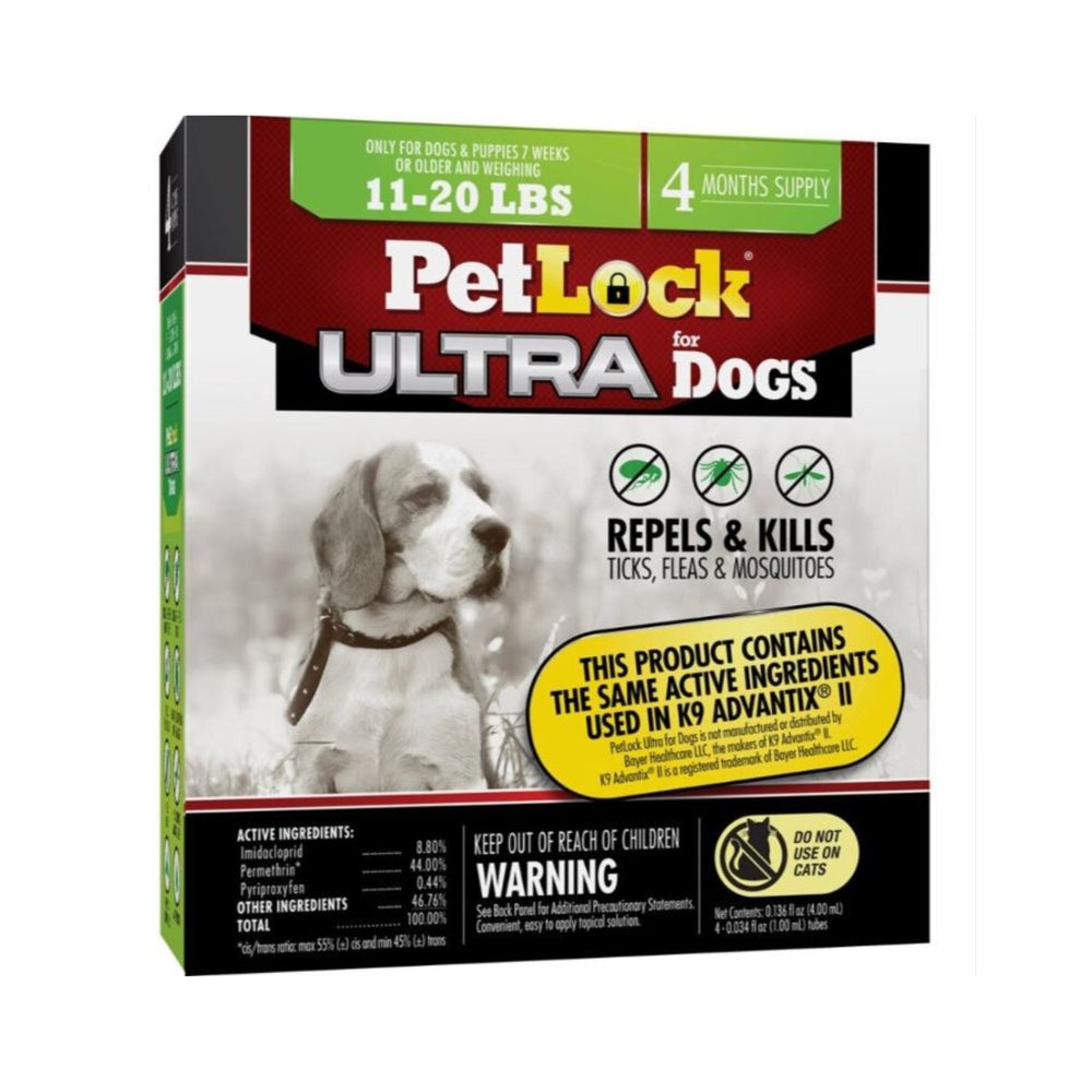 Petlock Ultra Flea & Tick Control for Dogs 11-20 Lb-4 Pk