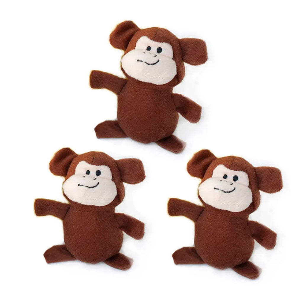 Zippypaws Miniz Monkeys Brown Small-3 Pk