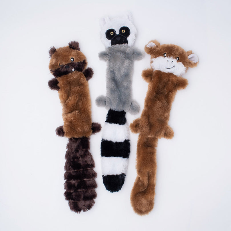 ZippyPaws Skinny Peltz Dog Toy Chipmunk, Lemur, Monkey 1ea/LG, 3 pk for your Pet Dog with Pet Store X.