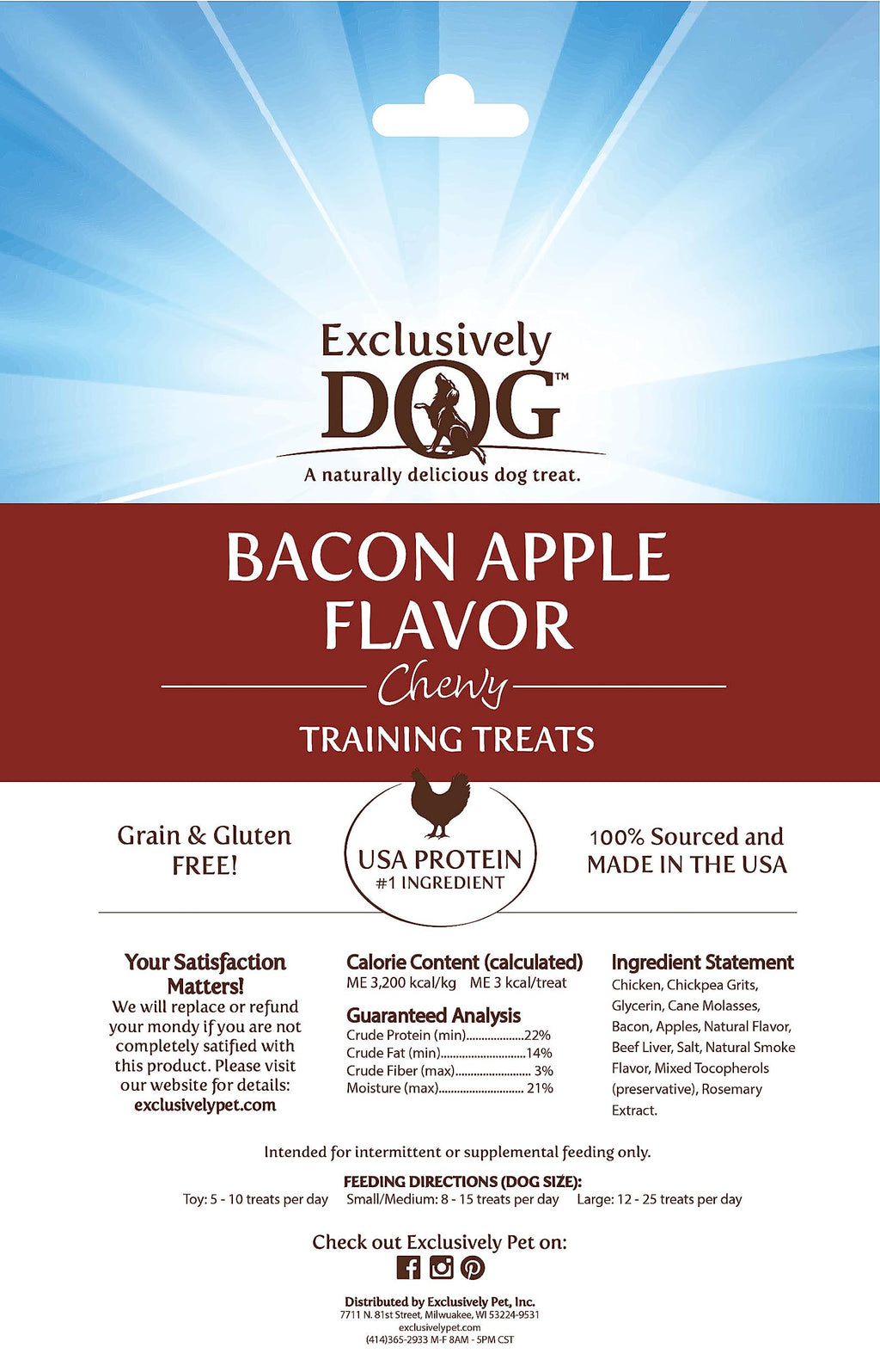 Exclusively Pet Training Treat Bacon/Applebacon/Apple 6oz.