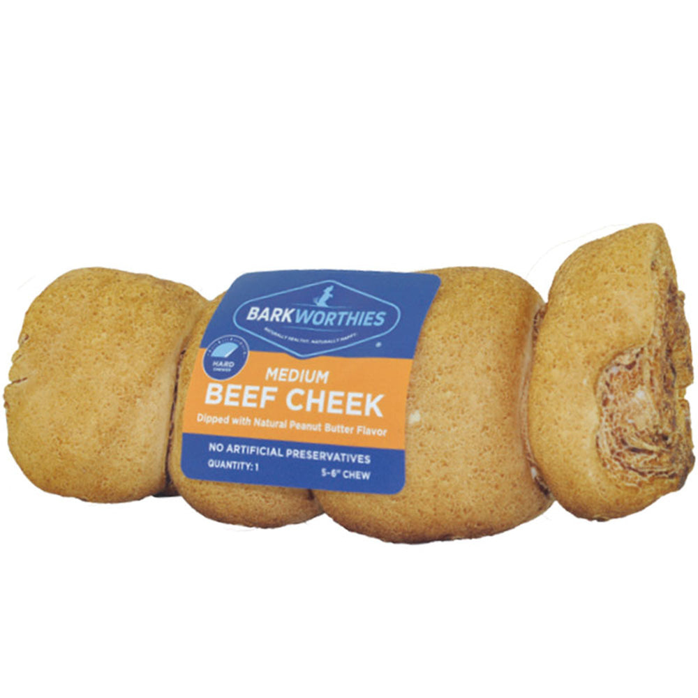 Barkworthies Dog Grain Free Beef Cheek Dipped Peanut Butter Medium for your Pet Dog with Pet Store X!