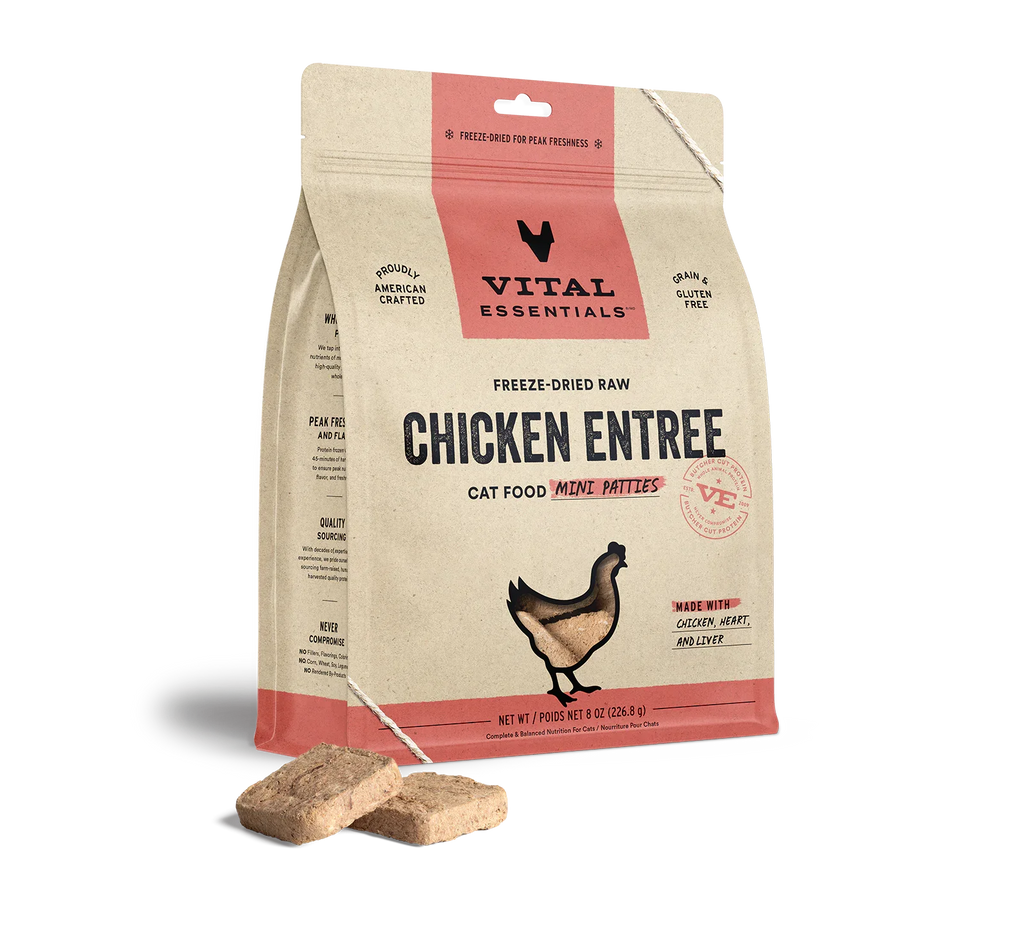 Vital Essentials Cat Freeze Dried Mini Patties Chicken 8oz.