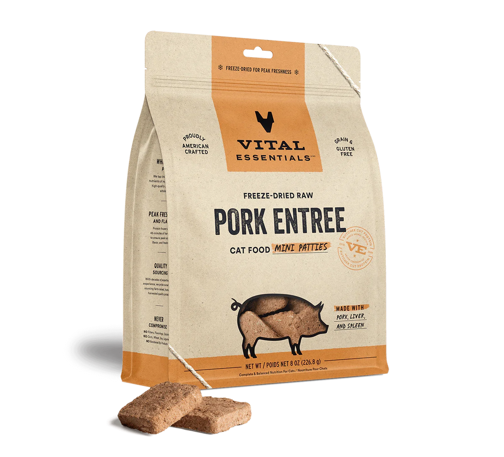 Vital Essentials Cat Freeze Dried Mini Patties Pork 8oz.