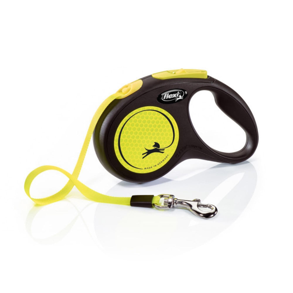 Flexi Classic Retractible Neon Reflective Tape Leash Black/Neon Yellow, 1ea/SM, 16 ft