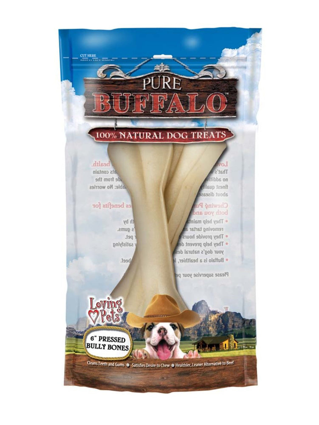 Loving Pets Pure Buffalo Pressed Bully Bones Dog Treat 1ea/2 pk, 6 in for your Pet Dog with Pet Store X!