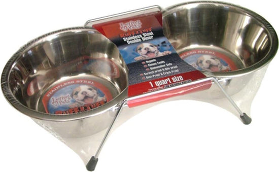 Loving Pets Stainless Steel Double Dog Diner Wrapped Silver 1ea/2 qt for your Pet Dog with Pet Store X.