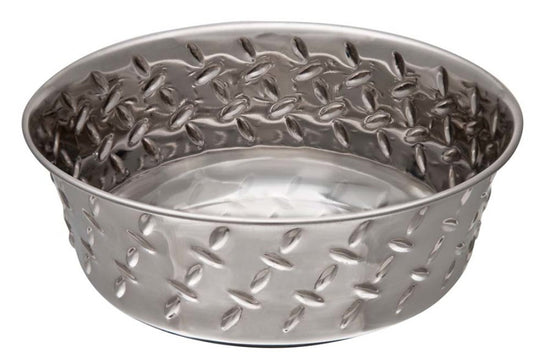 Loving Pets Diamond Plate Bowls with Non Skid Bottom Dog Dish Bowl Silver 1ea/1 pt for your Pet Dog with Pet Store X.