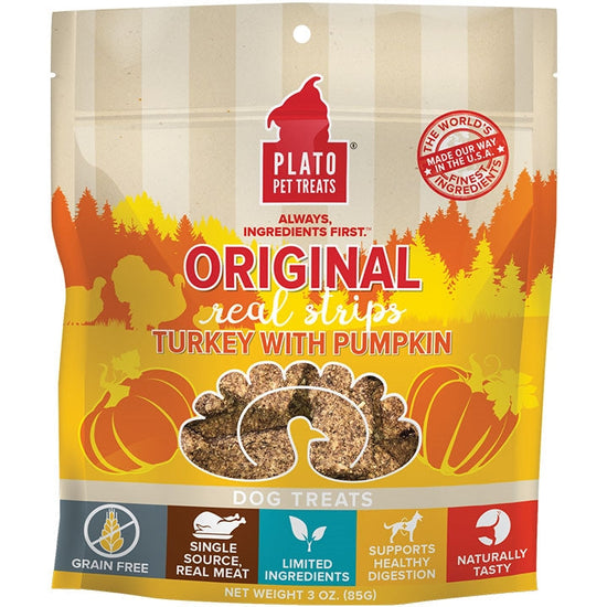 Plato Dog Strips Grain Free Turkey Pumpkin 6oz for your Pet Dog with Pet Store X!