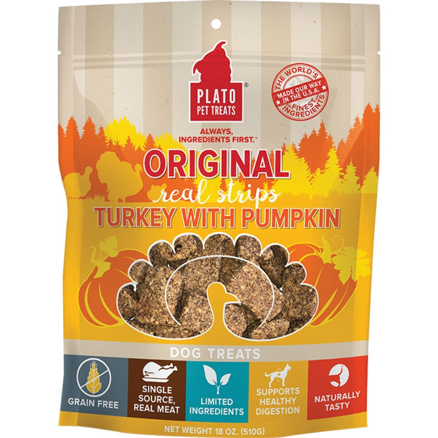 Plato Dog Strp Grain Free Turkey Pumpkin 18oz.